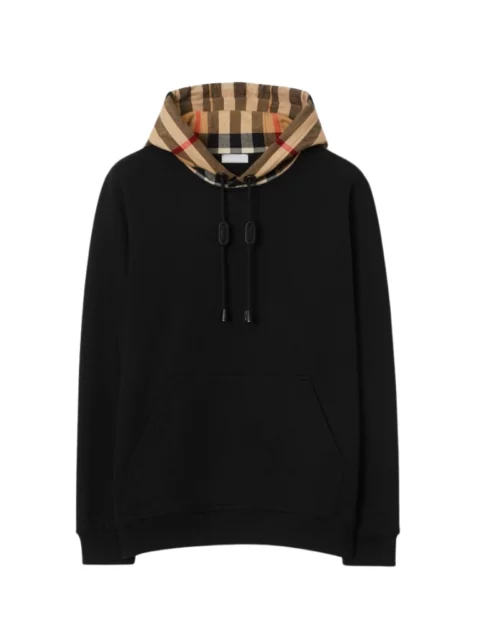 Check Hood Cotton Hoodie - Black Burberry Hoodie