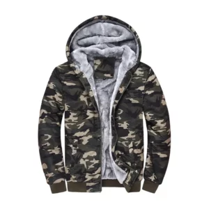 Stay stylish and comfortable with the Men's Full Zipper Fleece Camo Hoodie Jacket. Designed for warmth and durability, it's perfect for any adventure.
