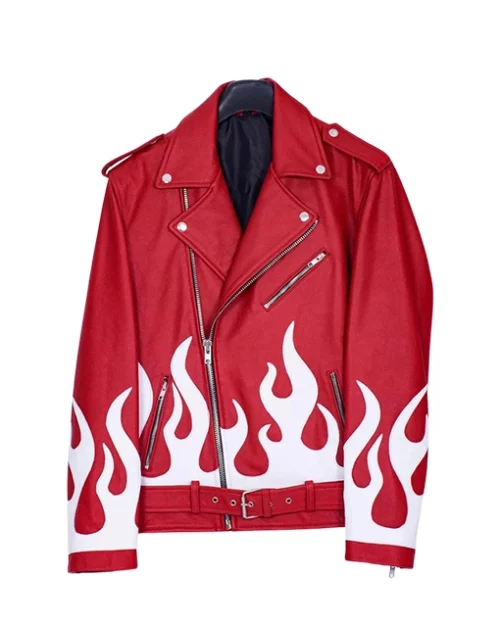 Meteor Flames Biker Leather Jacket