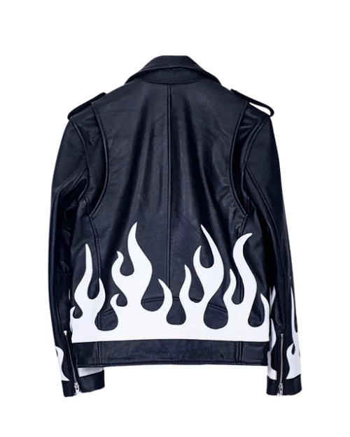 Meteor Flames Leather Biker Jacket
