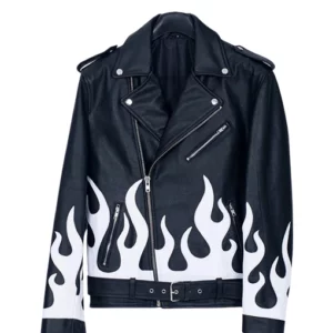 Meteor Flames Leather Biker Jacket