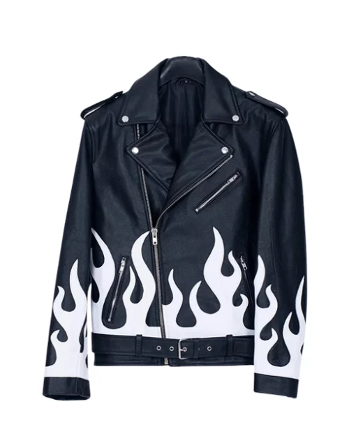Meteor Flames Leather Biker Jacket