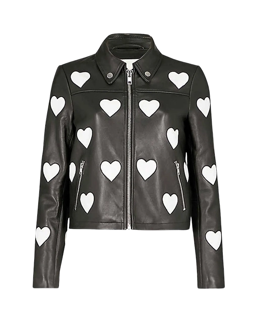Women’s Heart Logo Black Leather Jacket