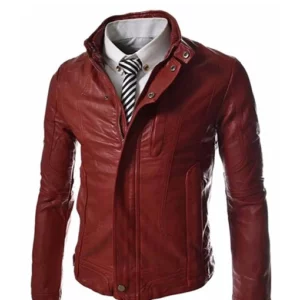 Shop the Men's Casual Slim Fit Snap Tab Collar Faux Leather Jacket