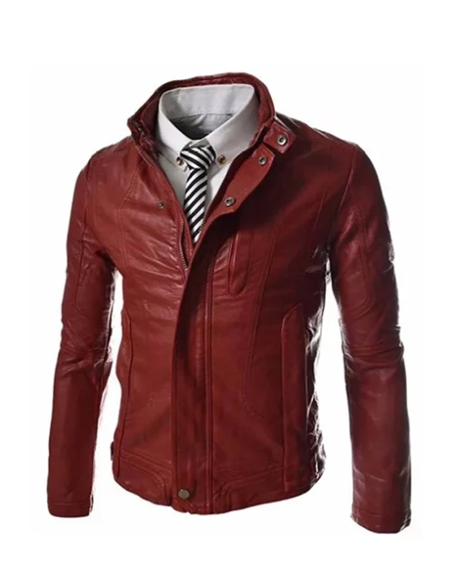 Shop the Men's Casual Slim Fit Snap Tab Collar Faux Leather Jacket