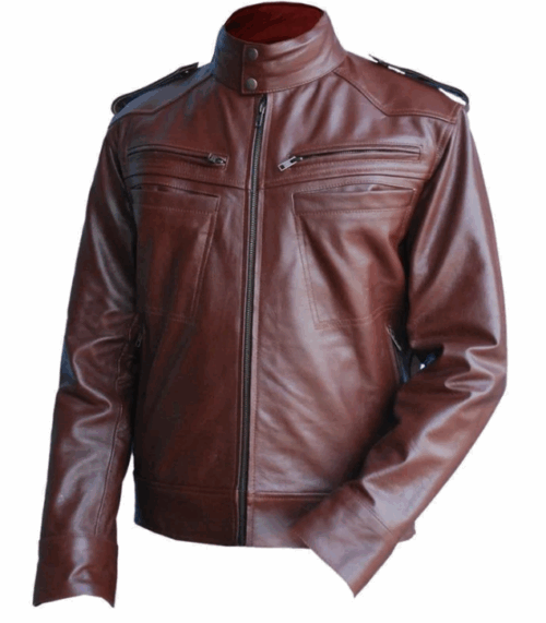 Men Reddish Brown Genuine Leather Jacket