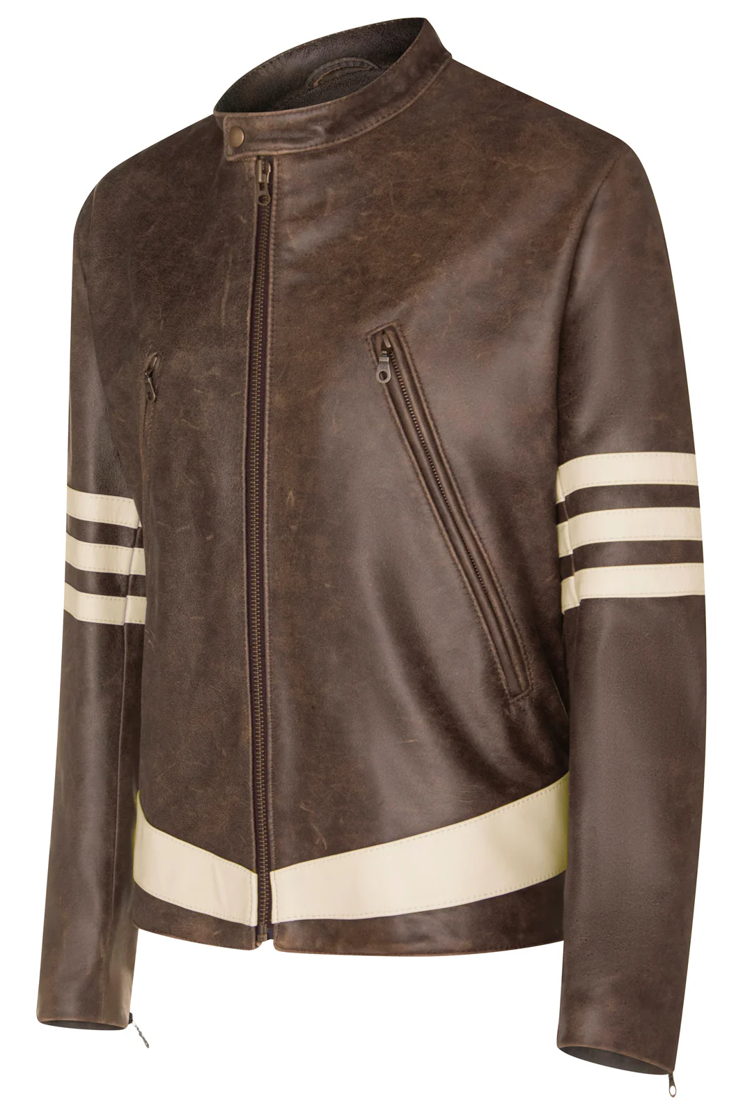 X-Men 1 Wolverine Style Cream Stripes With Brown Leather Jacket