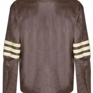 X-Men 1 Wolverine Style Cream Stripes With Brown Leather Jacket