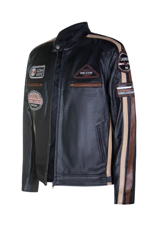 Men's Black Lambskin Style Racer Jacket