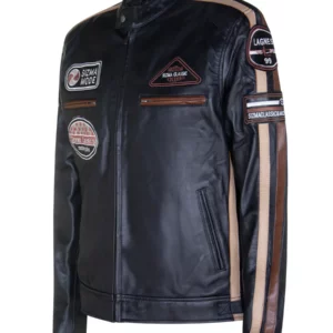 Men's Black Lambskin Style Racer Jacket