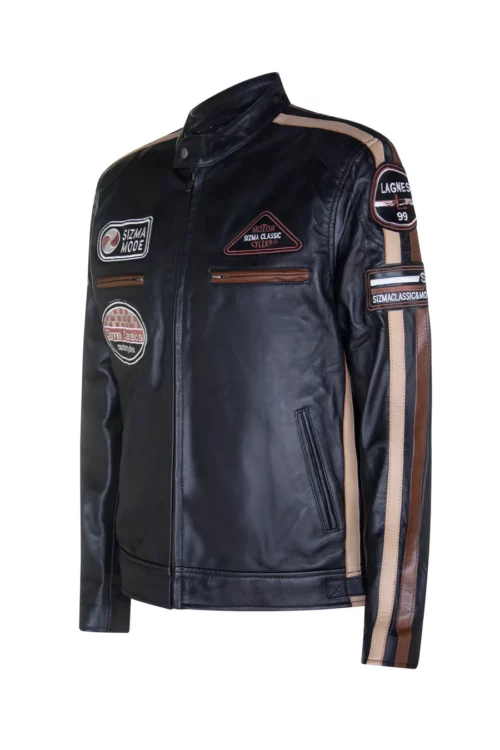 Men's Black Lambskin Style Racer Jacket
