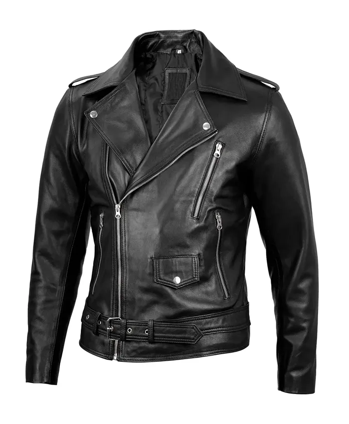 Women's Black Belted Motorcycle Leather Jacket