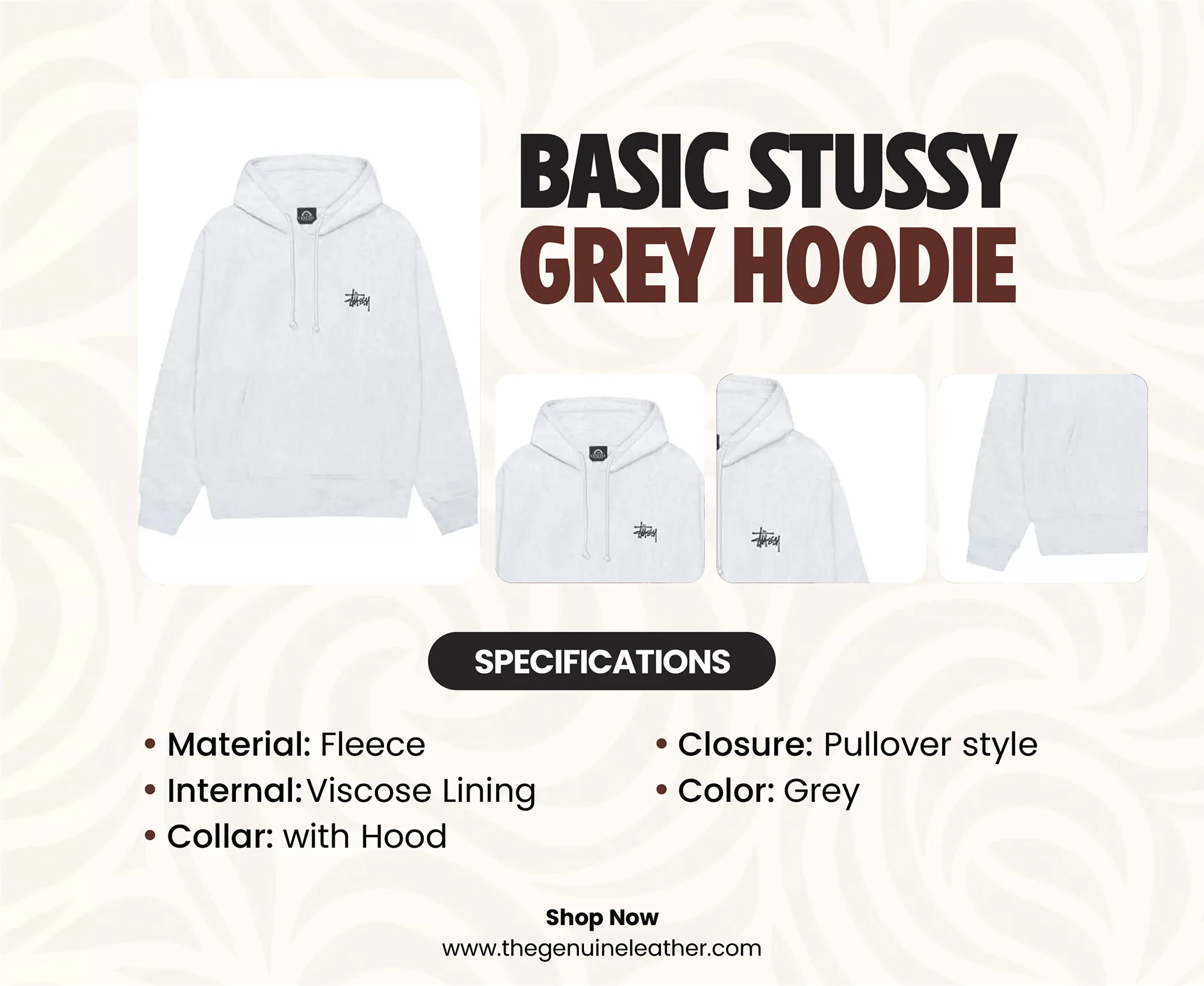 Check the most interesting Basic Stussy Grey Hoodie