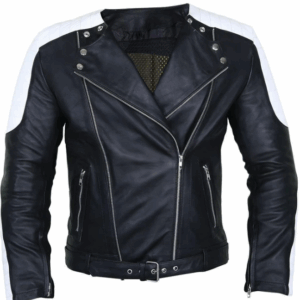 Men's Black Brando Belted Biker Leather Jacket