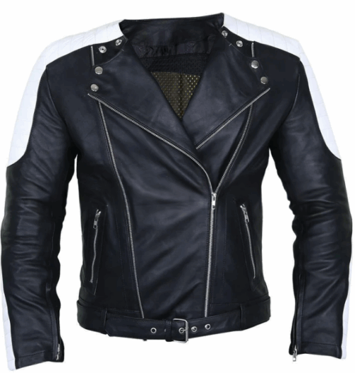 Men's Black Brando Belted Biker Leather Jacket