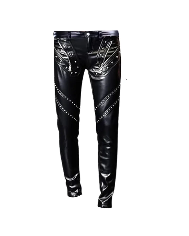 Men`s Slim Fit Steampunk Leather Pants