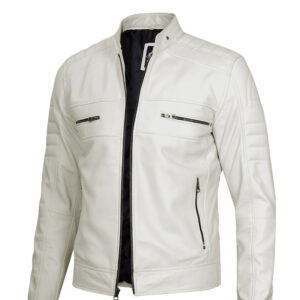 Men's Off White Cafe Racer Leather Jacket