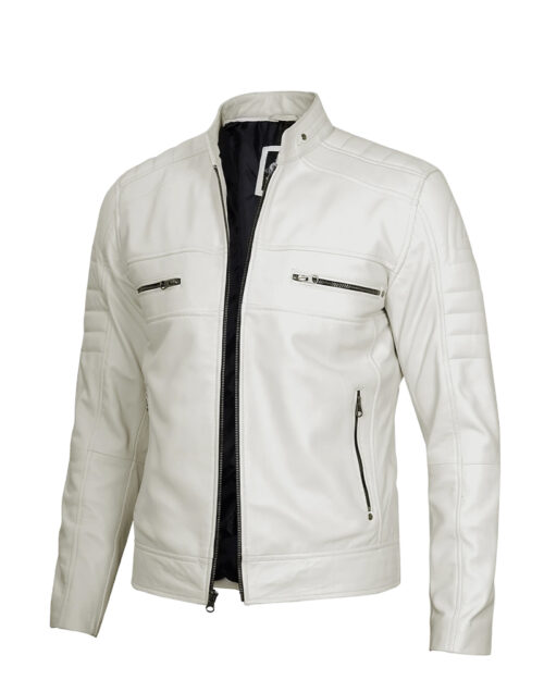 Men's Off White Cafe Racer Leather Jacket