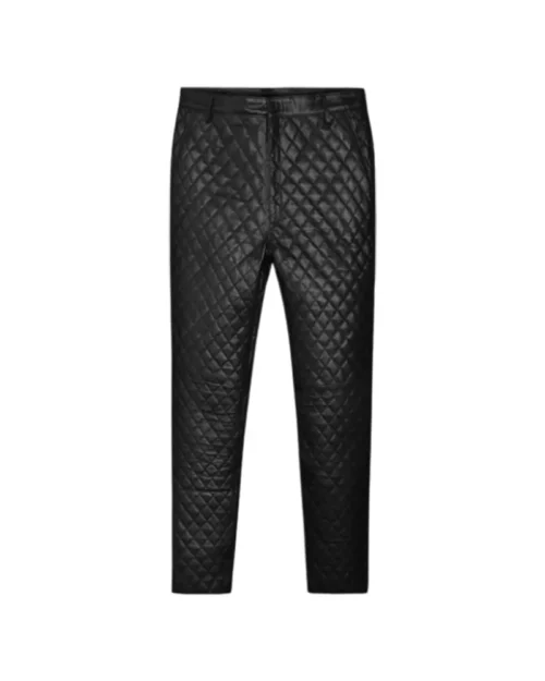 Men's Black Bocelli Quilted Leather Pants