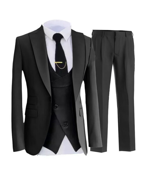 Men’s Slim Fit Peak Lapel Black 3-Piece Tuxedo