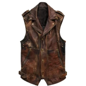 Men's Amell Vintage Distressed Brown Leather Vest