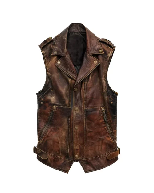 Men's Amell Vintage Distressed Brown Leather Vest