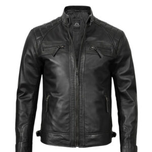 Mens Black Cafe Racer Leather Jacket