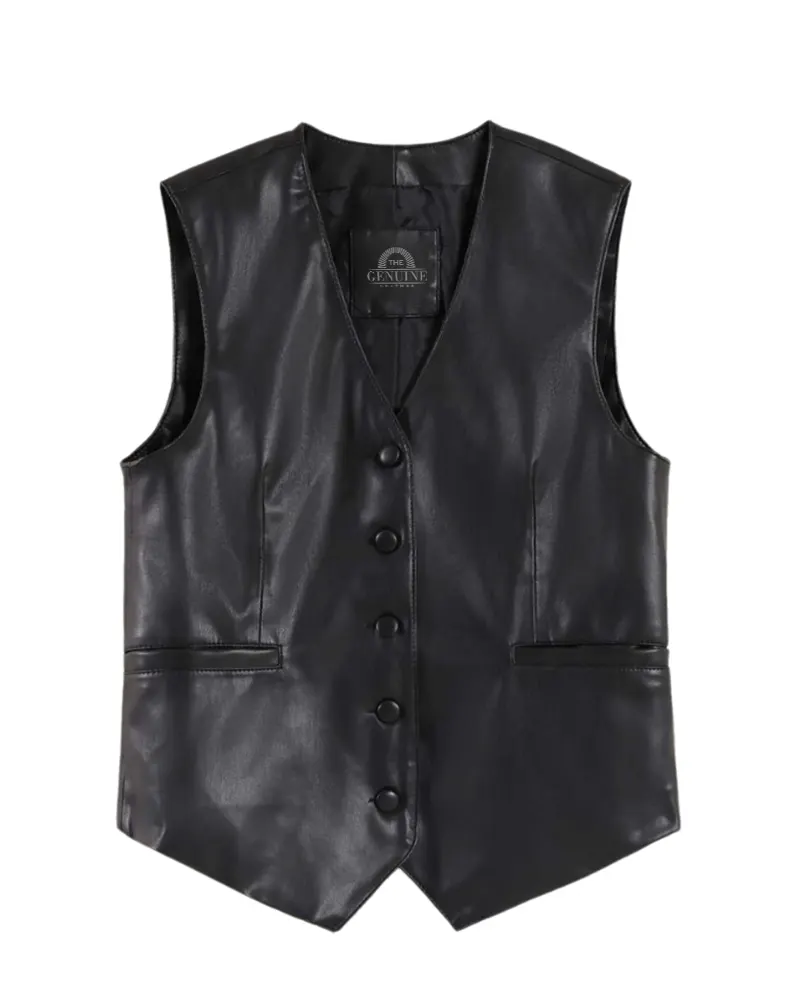 Men's Black Faux Leather Vest