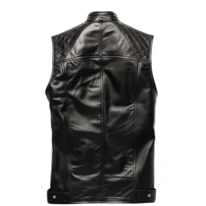 Men Black Quilted Style Leather Vest