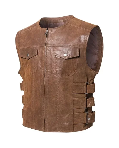Men's Brown Real Leather Motorcycle Vest