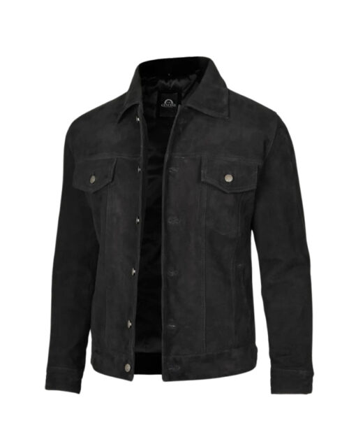 Men's Black Classic Suede Trucker Jacket