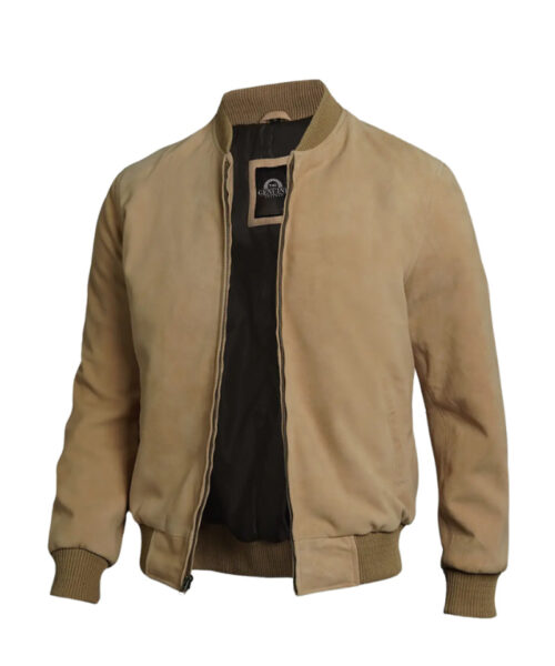 Men's Camel Brown Suede Bomber Jacket