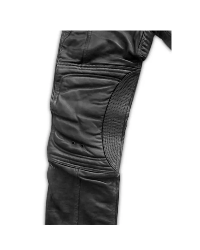 Mens Black Leather Biker Pants