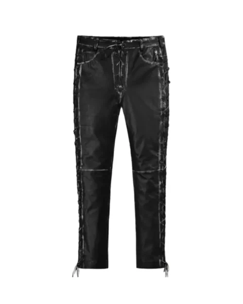 Womens Rubbed Black Leather Pants
