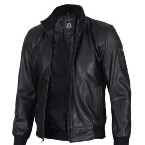 Men's Black Cowhide Leather Bomber Jacket