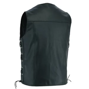 Mens Black Motorcycle Biker Leather Vest