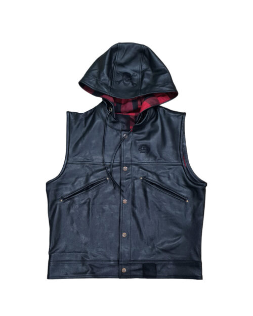 Svarog Black Leather Vest with removable hood