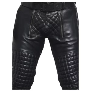 Men's Quilted Real Leather Bikers Pants