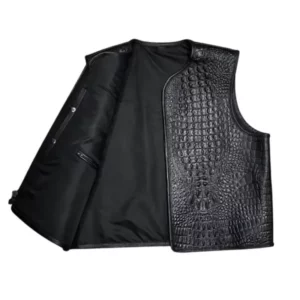 Men's Black Embossed Biker Leather Vest