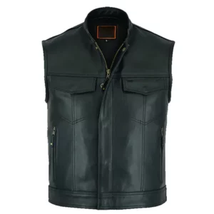 Men's Black Leather Biker Vest