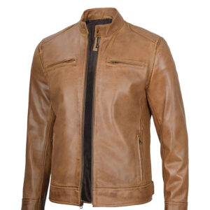 Mens Cafe Racer Camel Brown Leather Jacket