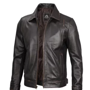 Men's Vintage Dark Brown Distressed Leather Jacket