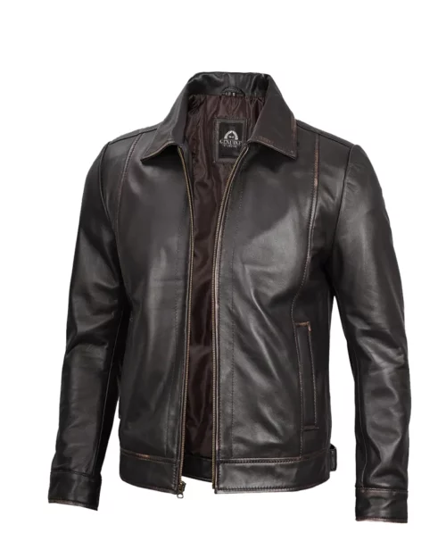 Men's Vintage Dark Brown Distressed Leather Jacket