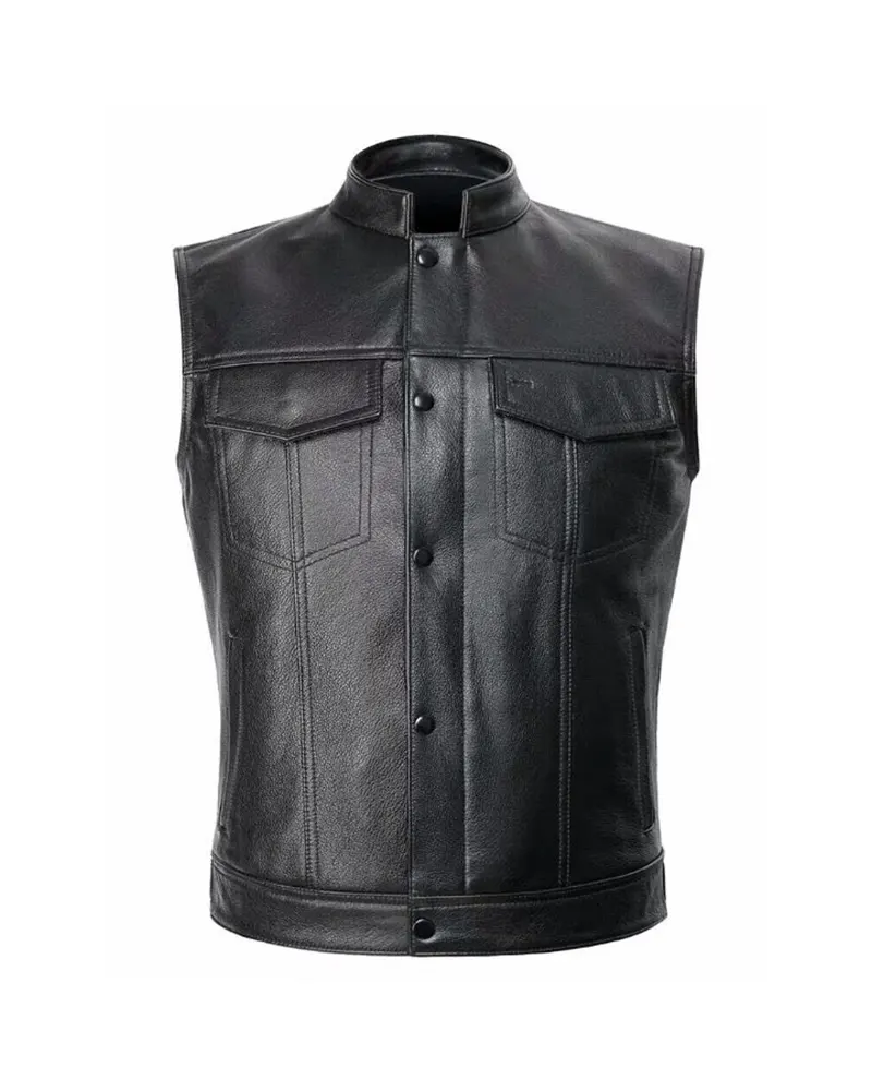 Men's Black Motorcycle Biker leather Vest
