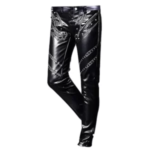 Men`s Slim Fit Steampunk Leather Pants