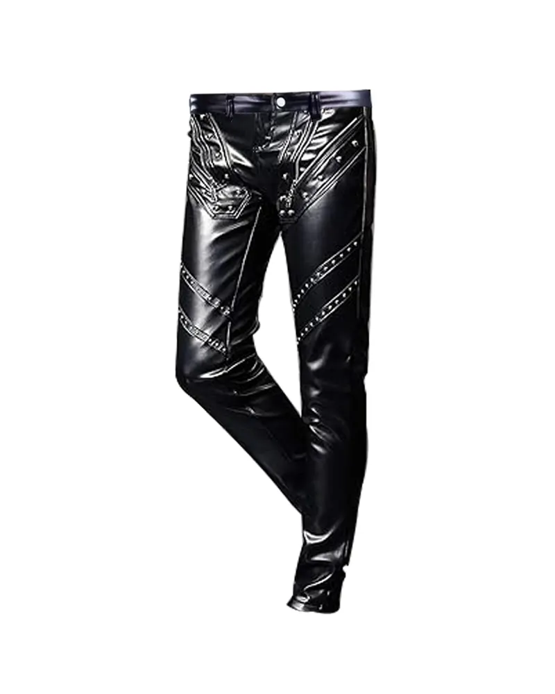 Men`s Slim Fit Steampunk Leather Pants