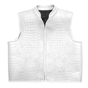 Men's Premium White Leather Biker Vest