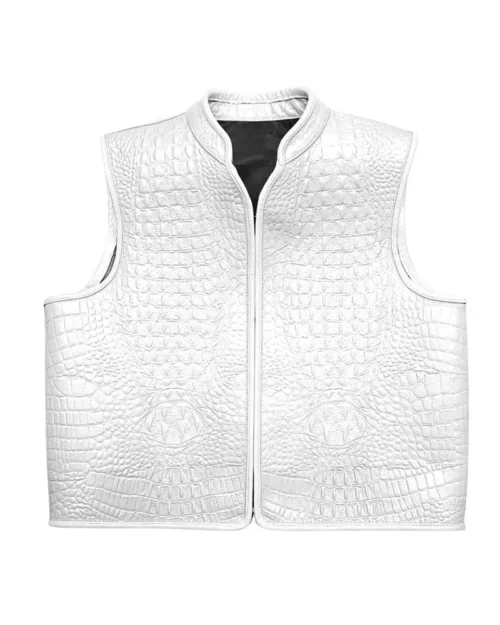 Men's Premium White Leather Biker Vest