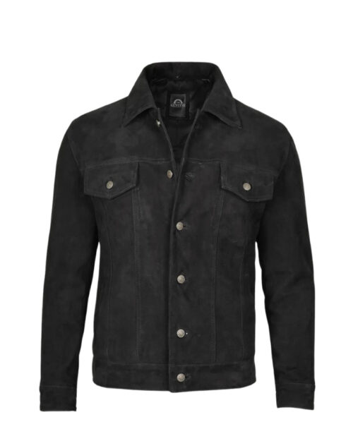 Men's Black Classic Suede Trucker Jacket