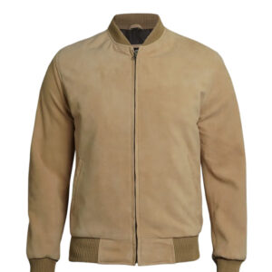 Men's Camel Brown Suede Bomber Jacket